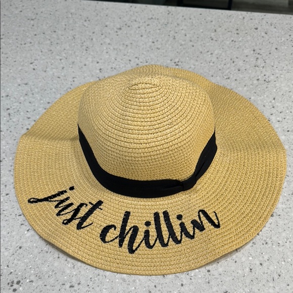Accessories - Tan Sun Hat with Black Band and Embroidery